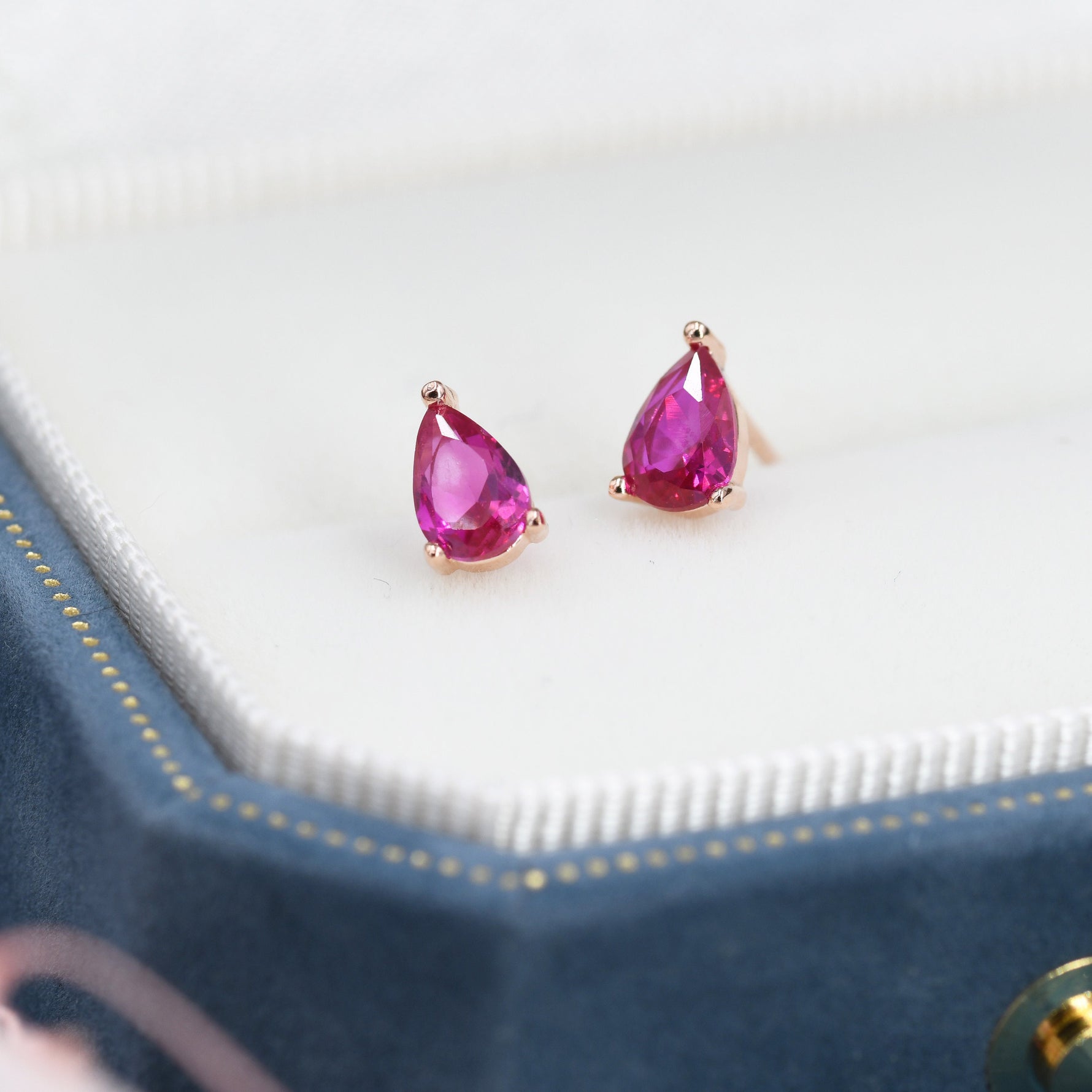 Sterling Silver Ruby Pink Droplet Earrings, Pear Cut Ruby Earrings, July Birthstone CZ Earrings, Silver or Gold