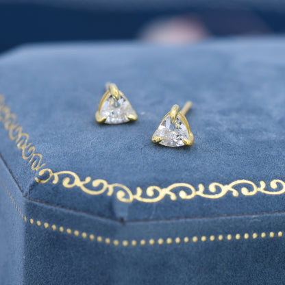 Trillion Cut Triangle CZ Stud Earrings in Sterling Silver, Silver or Gold or Rose Gold, Cubic Zirconia Crystal Earrings, Triangle Earrings