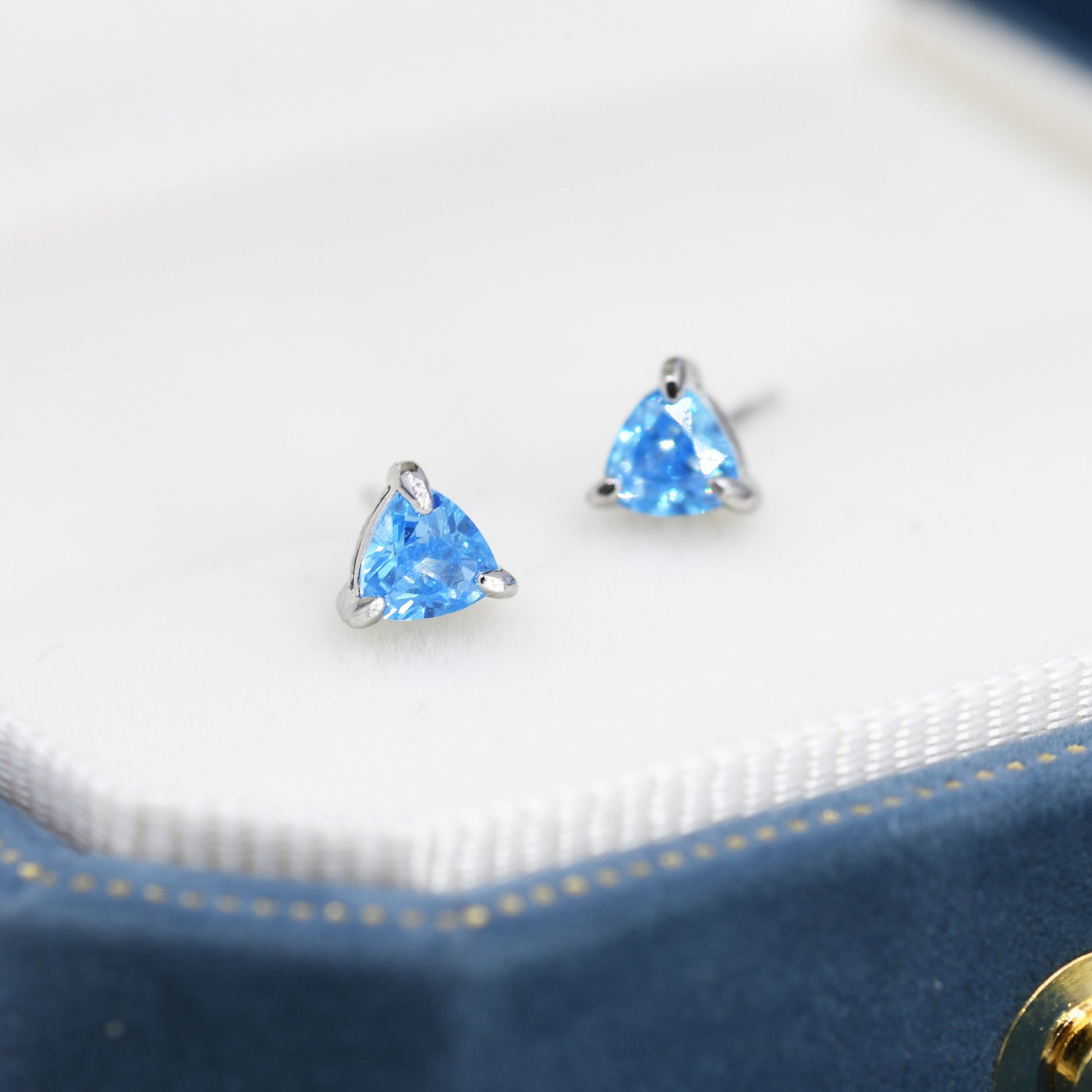 Trillion Cut CZ Stud Earrings in Sterling Silver, Silver or Gold, Cubic Zirconia Crystal Earrings