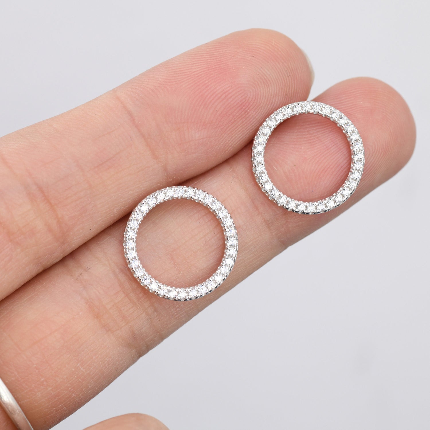 Sterling Silver Open Circle Stud Earrings with CZ Crystals, Symbol for Eternity Infinity and Possibility, Modern Contemporary Design