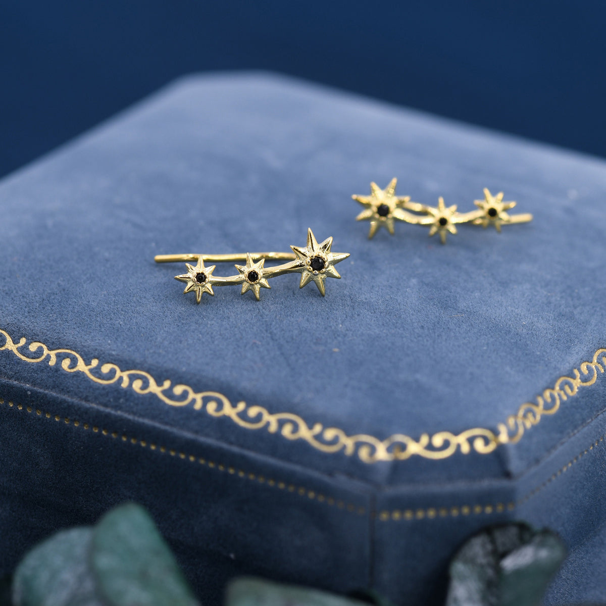 Sterling Silver Starburst Ear Crawler Earrings - Star Crawler Earrings - Silver or Gold - Three Star Earrings - Star Trio Earrings