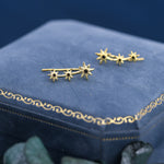 Sterling Silver Starburst Ear Crawler Earrings - Star Crawler Earrings - Silver or Gold - Three Star Earrings - Star Trio Earrings