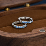Aquamarine Blue CZ Huggie Hoop in Sterling Silver, 8mm Inner Diameter, Stacking Earrings, March Birthstone