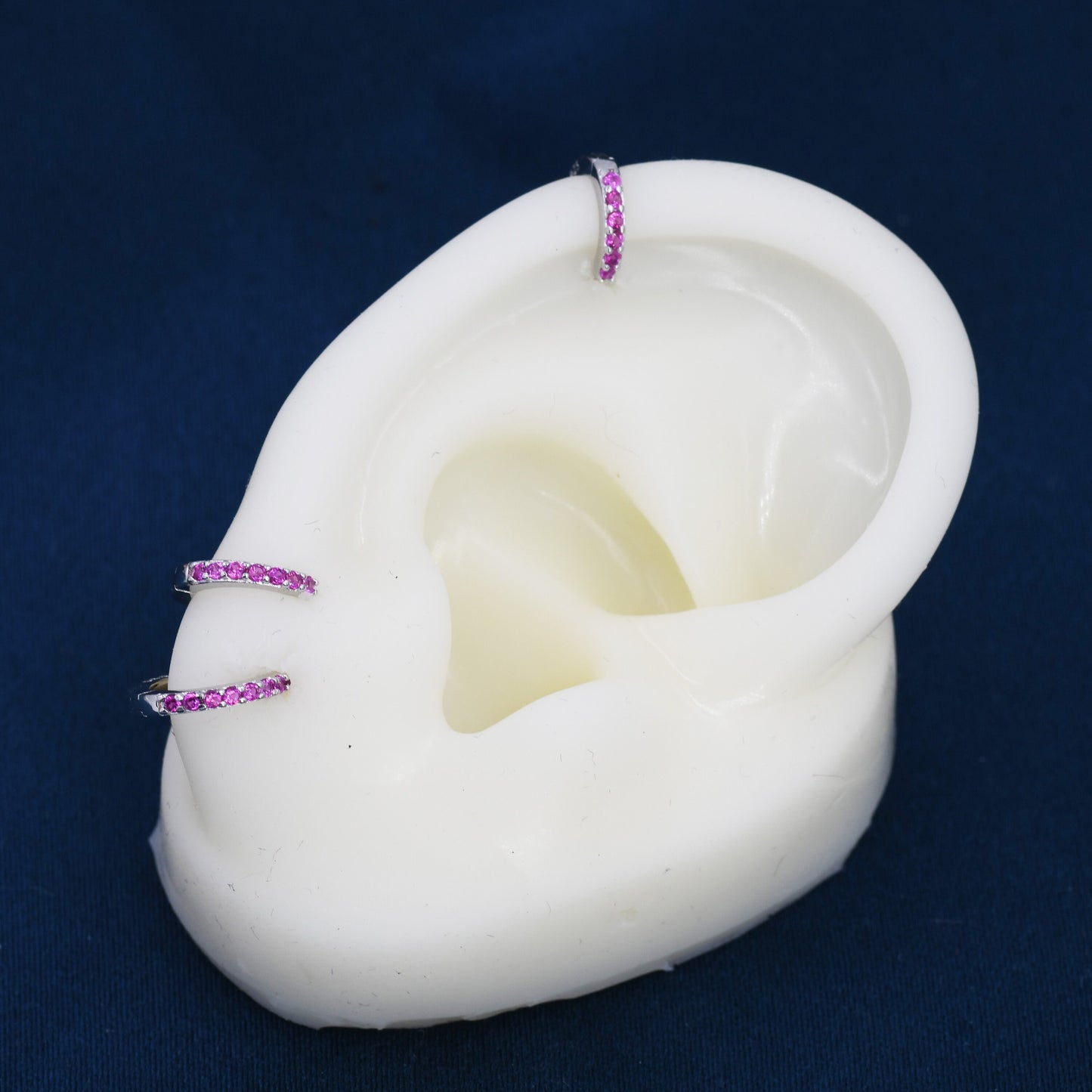 Ruby Red CZ Crystal Huggie Hoops in Sterling Silver, Silver or Gold, 6mm, 7mm and 8mm Minimalist Hoop Earrings, Pink Ruby July Birthstone