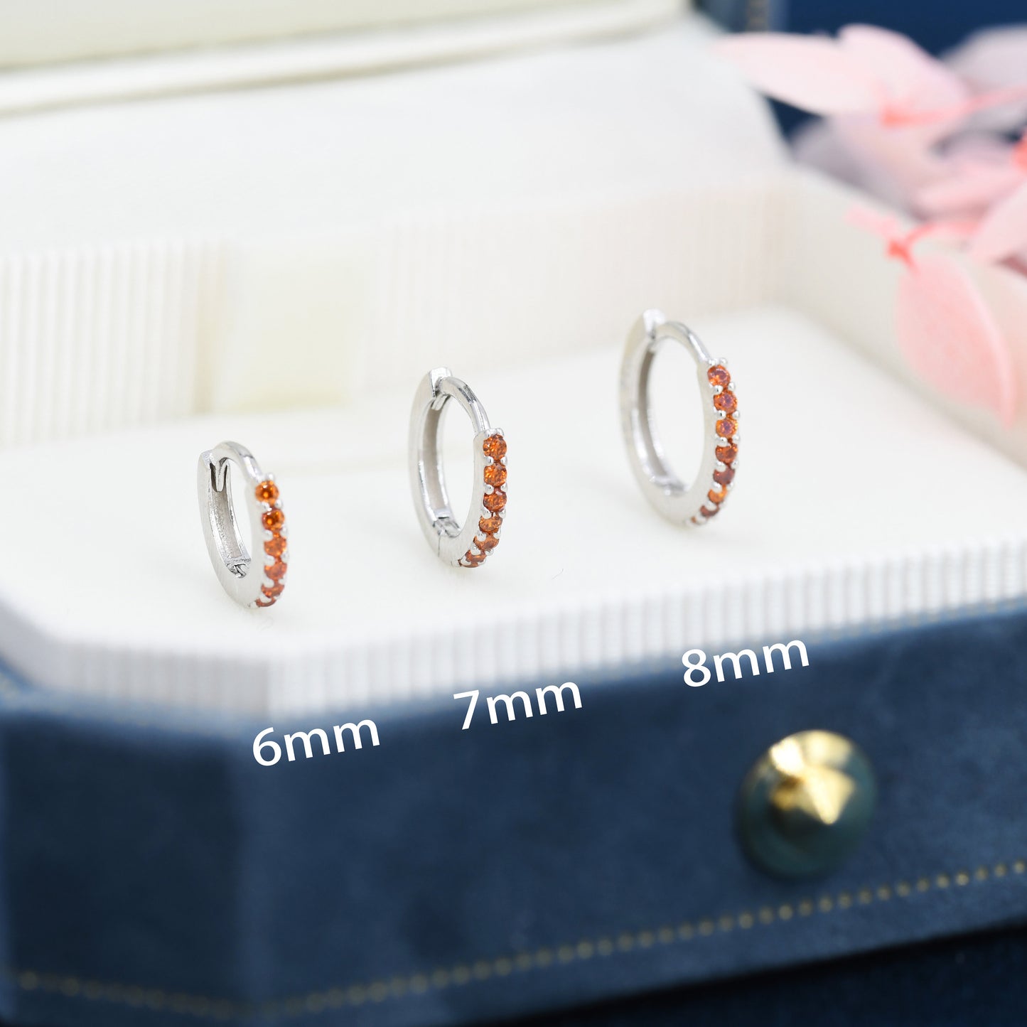 Garnet Red CZ Crystal Huggie Hoops in Sterling Silver, Silver or Gold, 6mm, 7mm and 8mm Minimalist Hoop Earrings, January Birthstone