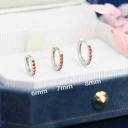 Garnet Red CZ Crystal Huggie Hoops in Sterling Silver, Silver or Gold, 6mm, 7mm and 8mm Minimalist Hoop Earrings, January Birthstone