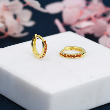 Garnet Red CZ Crystal Huggie Hoops in Sterling Silver, Silver or Gold, 6mm, 7mm and 8mm Minimalist Hoop Earrings, January Birthstone