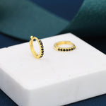 Onyx Black CZ Crystal Huggie Hoops in Sterling Silver, Silver or Gold, 6mm, 7mm and 8mm Minimalist Hoop Earrings