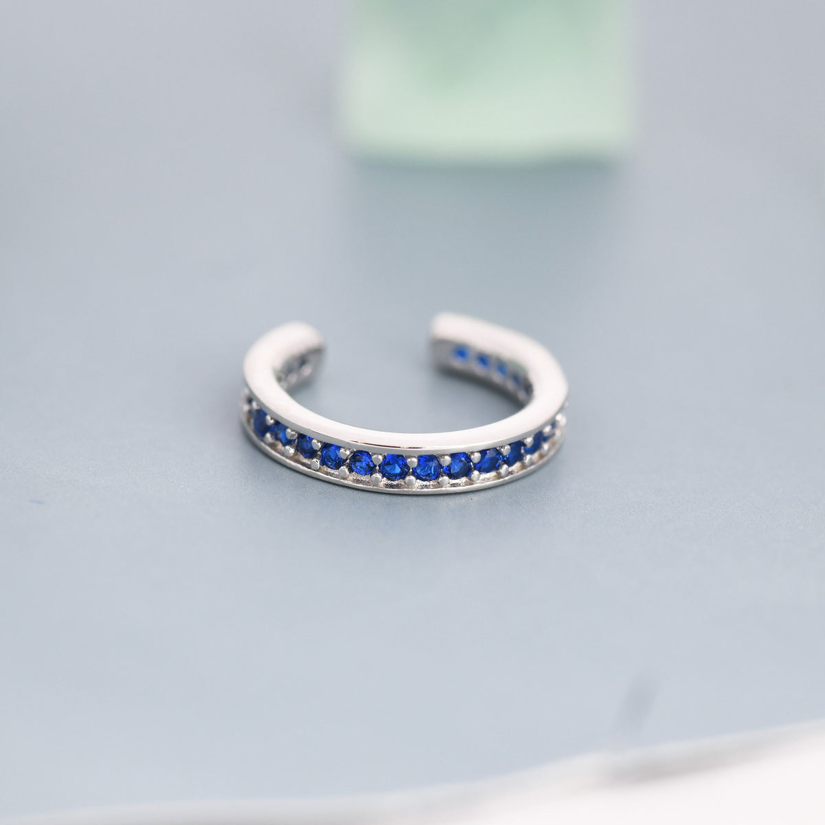 Sapphire Blue CZ Ear Cuff in Sterling Silver, Silver or Gold, Simple Piercing Free Earrings, Minimalist Ear Cuff