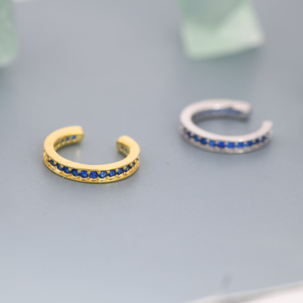 Sapphire Blue CZ Ear Cuff in Sterling Silver, Silver or Gold, Simple Piercing Free Earrings, Minimalist Ear Cuff