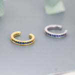 Sapphire Blue CZ Ear Cuff in Sterling Silver, Silver or Gold, Simple Piercing Free Earrings, Minimalist Ear Cuff