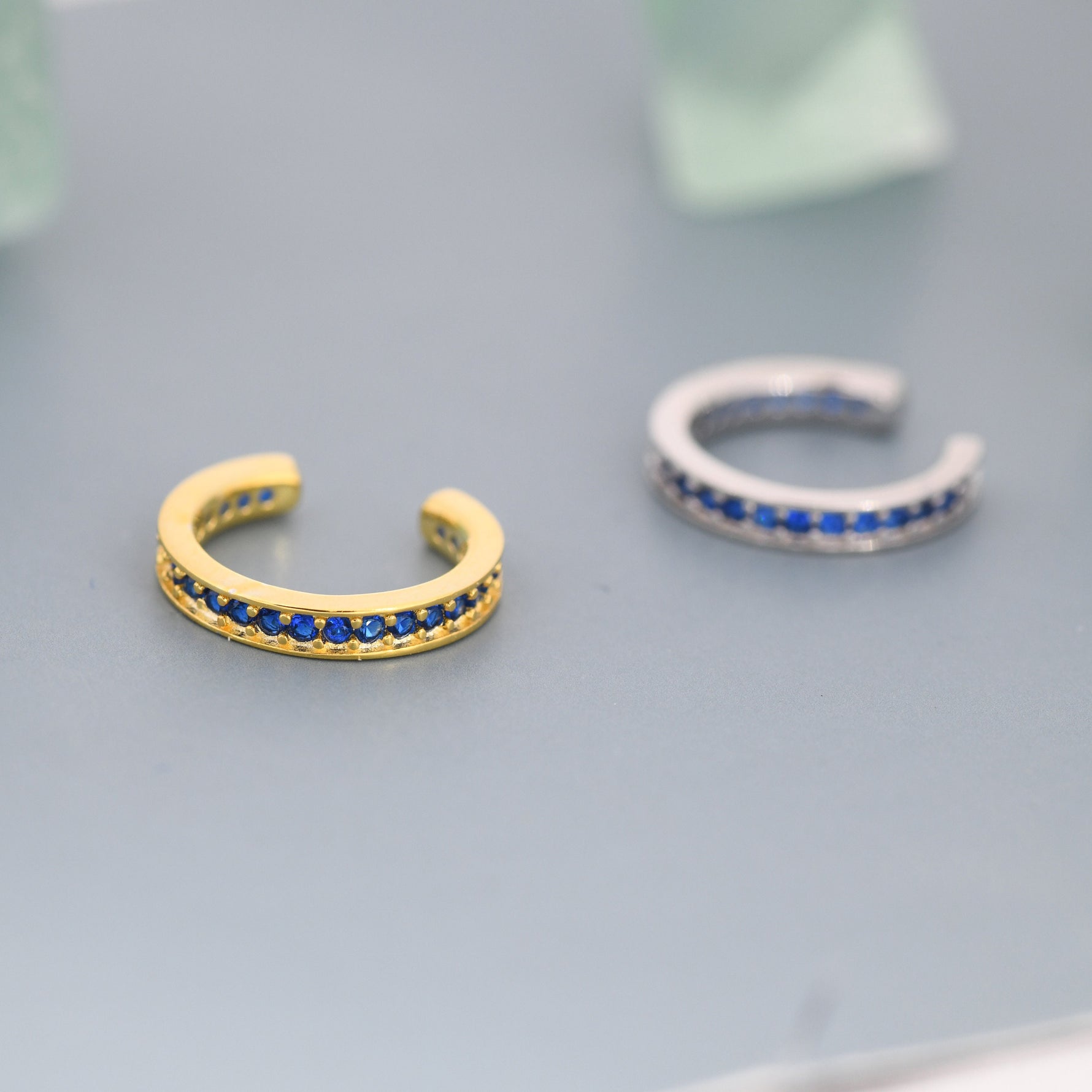 Sapphire Blue CZ Ear Cuff in Sterling Silver, Silver or Gold, Simple Piercing Free Earrings, Minimalist Ear Cuff