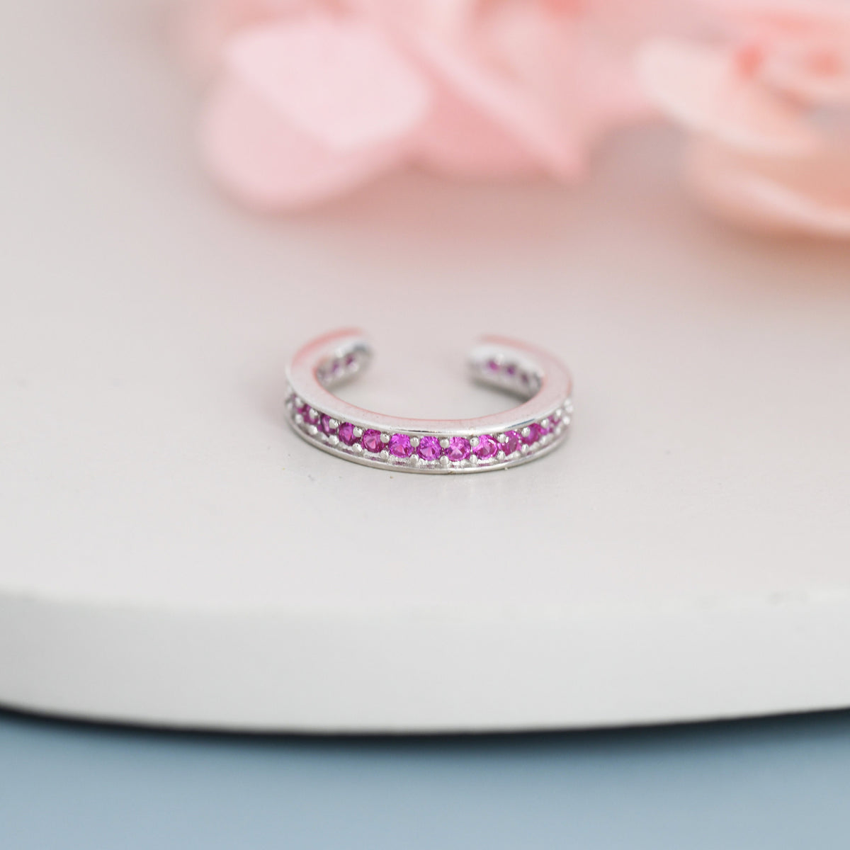 Ruby Red CZ Ear Cuff in Sterling Silver, Silver or Gold, Simple Piercing Free Earrings, Minimalist Ear Cuff, Ruby Pink Cuff