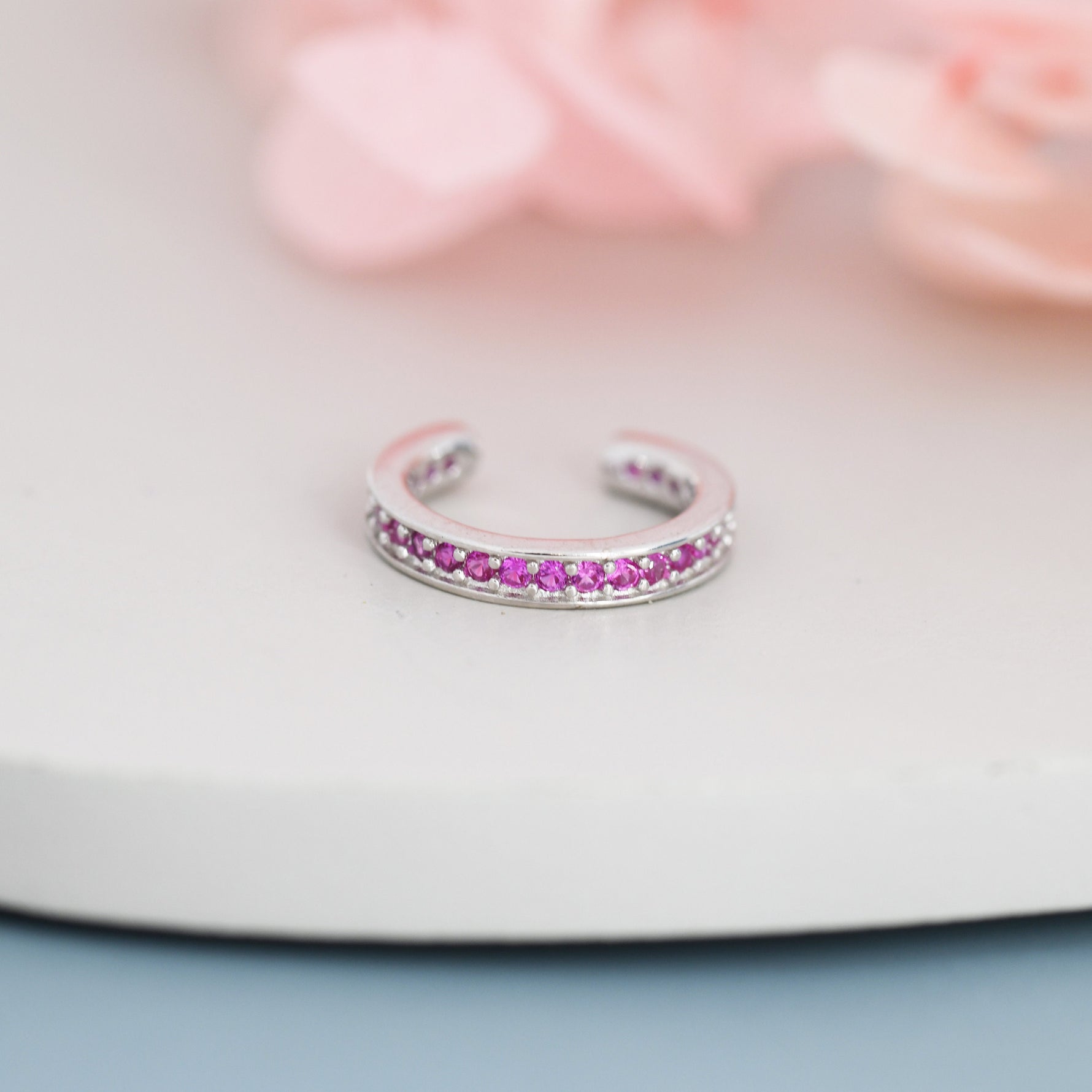 Ruby Red CZ Ear Cuff in Sterling Silver, Silver or Gold, Simple Piercing Free Earrings, Minimalist Ear Cuff, Ruby Pink Cuff