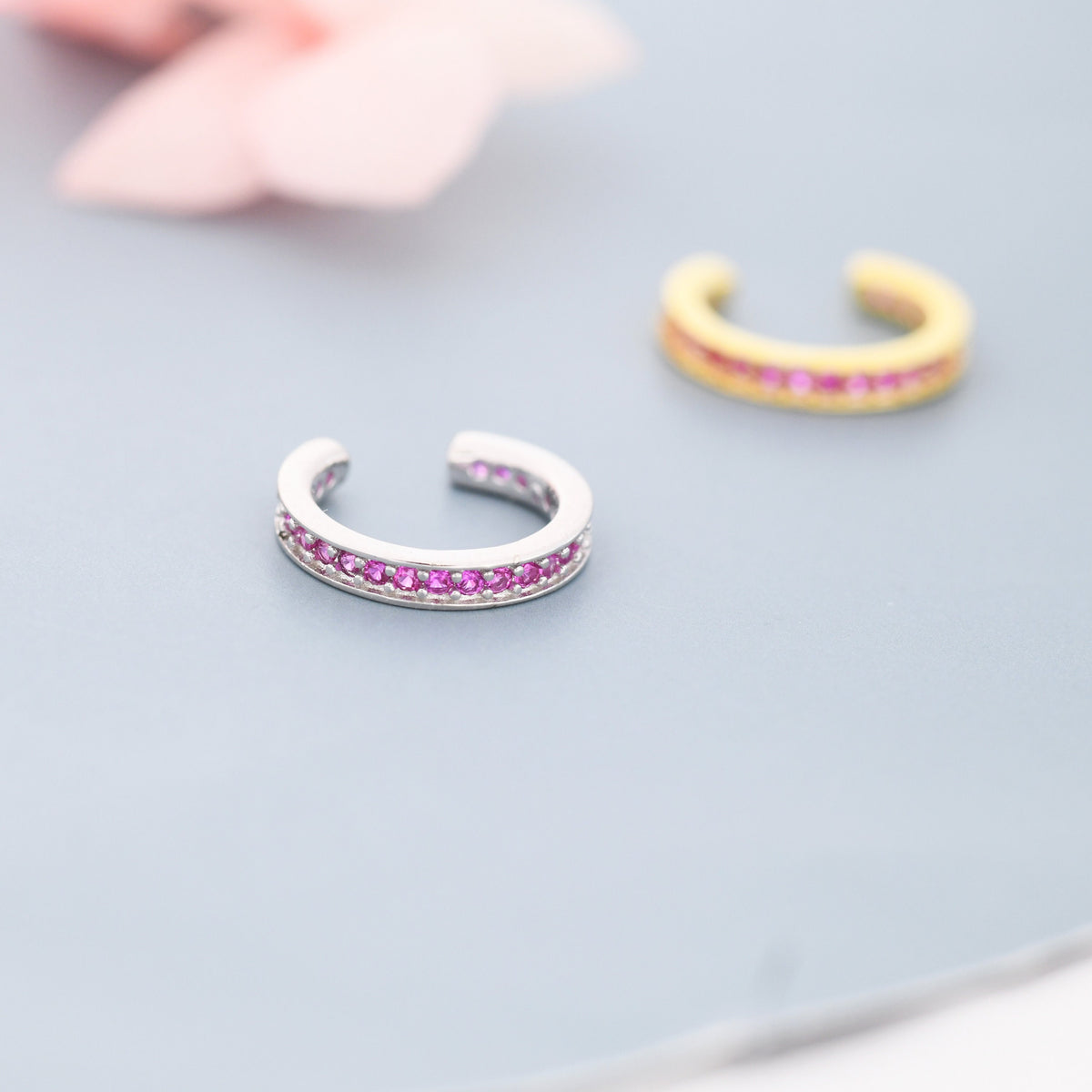 Ruby Red CZ Ear Cuff in Sterling Silver, Silver or Gold, Simple Piercing Free Earrings, Minimalist Ear Cuff, Ruby Pink Cuff