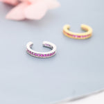 Ruby Red CZ Ear Cuff in Sterling Silver, Silver or Gold, Simple Piercing Free Earrings, Minimalist Ear Cuff, Ruby Pink Cuff