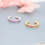 Ruby Red CZ Ear Cuff in Sterling Silver, Silver or Gold, Simple Piercing Free Earrings, Minimalist Ear Cuff, Ruby Pink Cuff