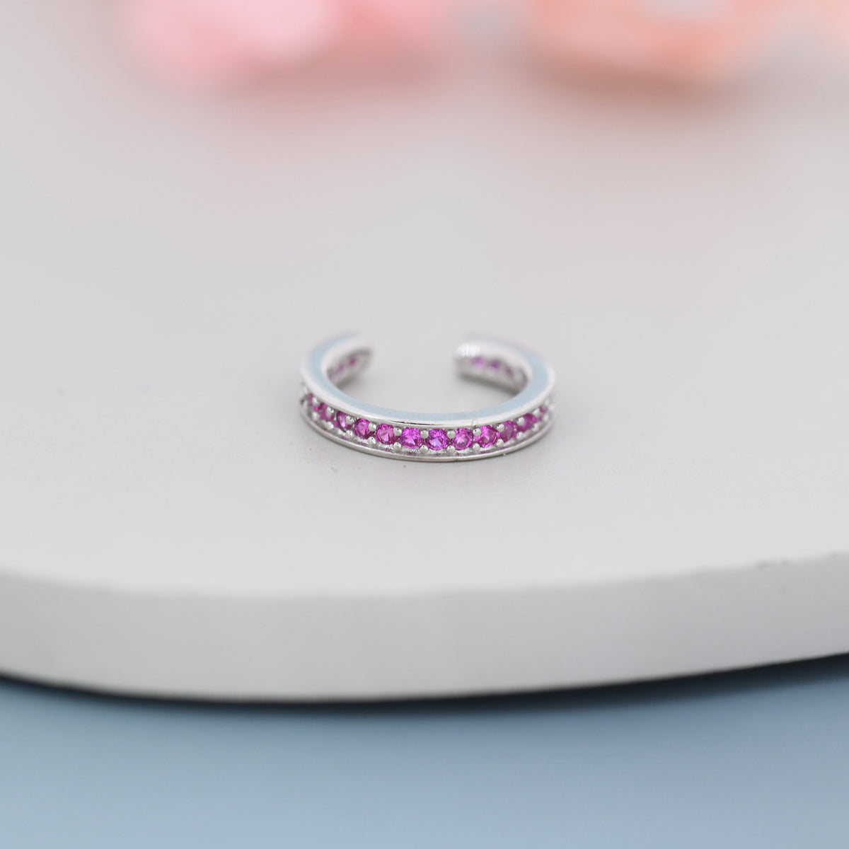 Ruby Red CZ Ear Cuff in Sterling Silver, Silver or Gold, Simple Piercing Free Earrings, Minimalist Ear Cuff, Ruby Pink Cuff