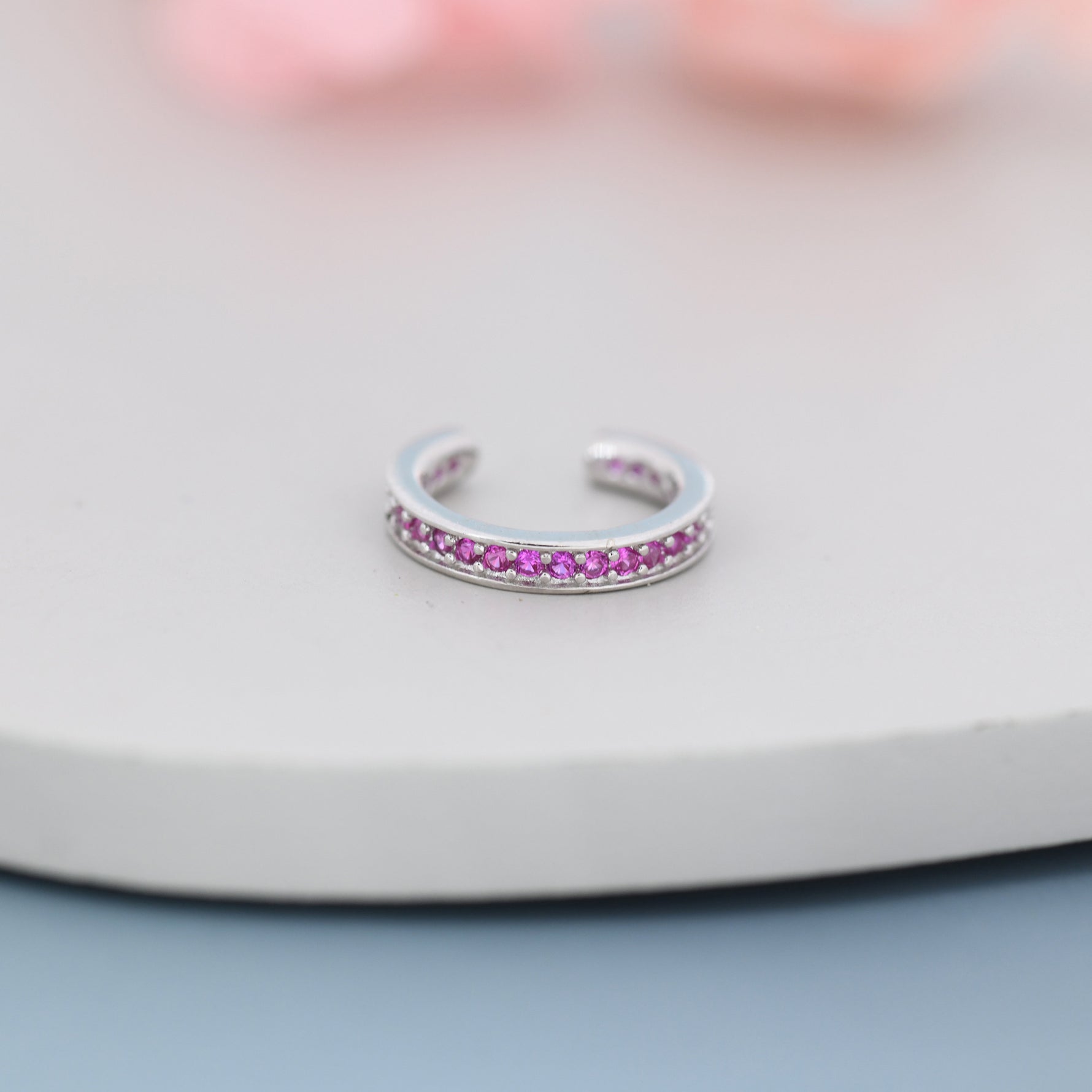 Ruby Red CZ Ear Cuff in Sterling Silver, Silver or Gold, Simple Piercing Free Earrings, Minimalist Ear Cuff, Ruby Pink Cuff