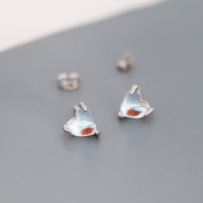 Sterling Silver Heart Shape Moonstone Stud Earrings, Prong Set, Mermaid Colour Earrings, Simulated Moonstone Glass Earrings, Minimalist