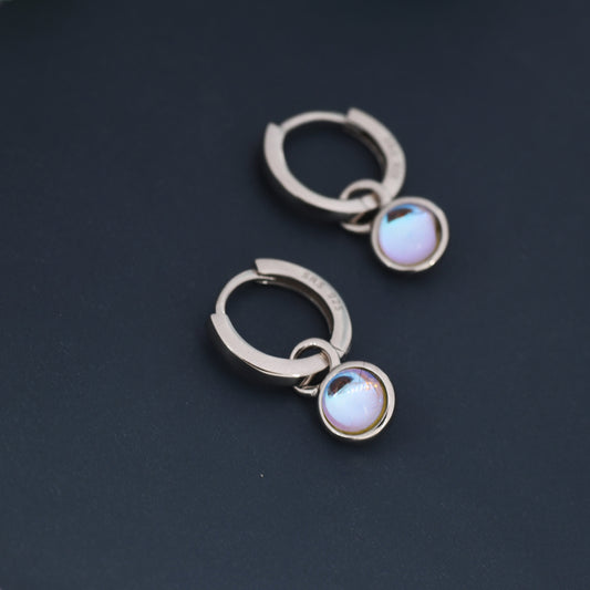 Dangle Moonstone Huggie Hoop in Sterling Silver, Simulated Moonstone,  Minimalist Hoop Earrings, Detachable and Interchangeable