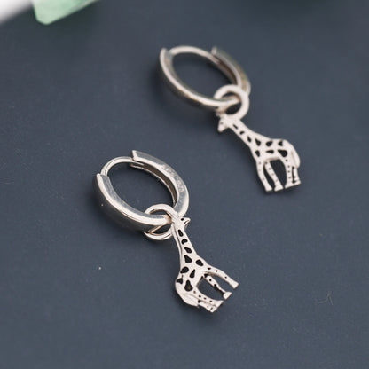 Giraffe Huggie Hoop Earrings in Sterling Silver, Silver or Gold, Giraffe Dangle Earrings, Detachable and Interchangeable