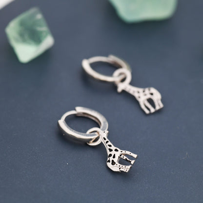 Giraffe Huggie Hoop Earrings in Sterling Silver, Silver or Gold, Giraffe Dangle Earrings, Detachable and Interchangeable
