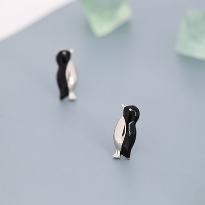 Penguin Stud Earrings in Sterling Silver, Hand Painted Enamel, Bird Earrings, Penguin Earrings, Animal Earrings, Nature Inspired