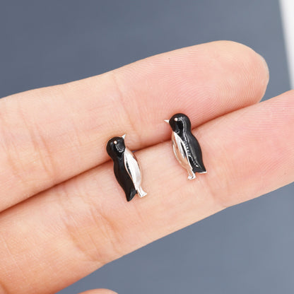 Penguin Stud Earrings in Sterling Silver, Hand Painted Enamel, Bird Earrings, Penguin Earrings, Animal Earrings, Nature Inspired