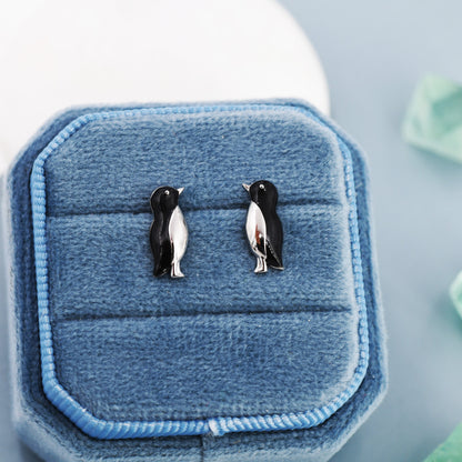 Penguin Stud Earrings in Sterling Silver, Hand Painted Enamel, Bird Earrings, Penguin Earrings, Animal Earrings, Nature Inspired