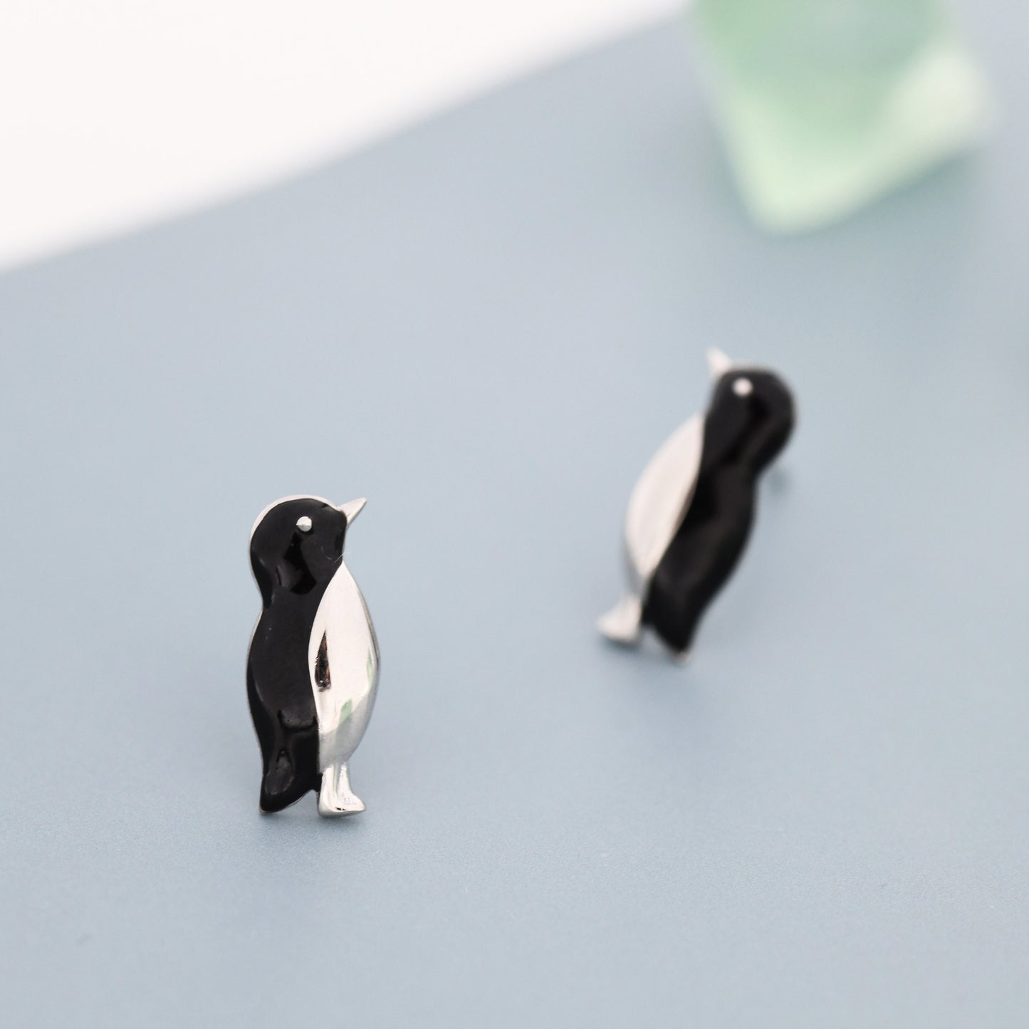 Penguin Stud Earrings in Sterling Silver, Hand Painted Enamel, Bird Earrings, Penguin Earrings, Animal Earrings, Nature Inspired