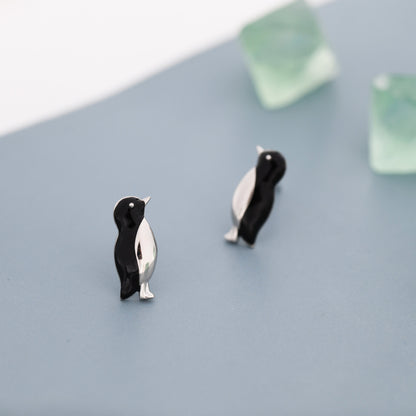 Penguin Stud Earrings in Sterling Silver, Hand Painted Enamel, Bird Earrings, Penguin Earrings, Animal Earrings, Nature Inspired