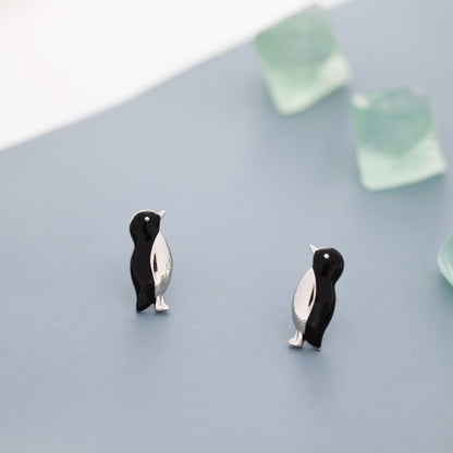 Penguin Stud Earrings in Sterling Silver, Hand Painted Enamel, Bird Earrings, Penguin Earrings, Animal Earrings, Nature Inspired