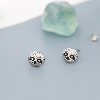 Sloth Face Stud Earrings in Sterling Silver, Silver or Gold, Crow Earrings, Animal Earrings, Nature Inspired