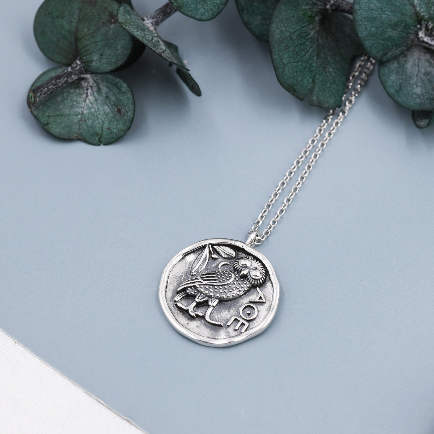 Sterling Silver Greek Coin Pendant Necklace - Owl Coin Necklace , Owl of Athena Coin Necklace in Silver, Ancient Greek Coin Inspired, Bird Necklace