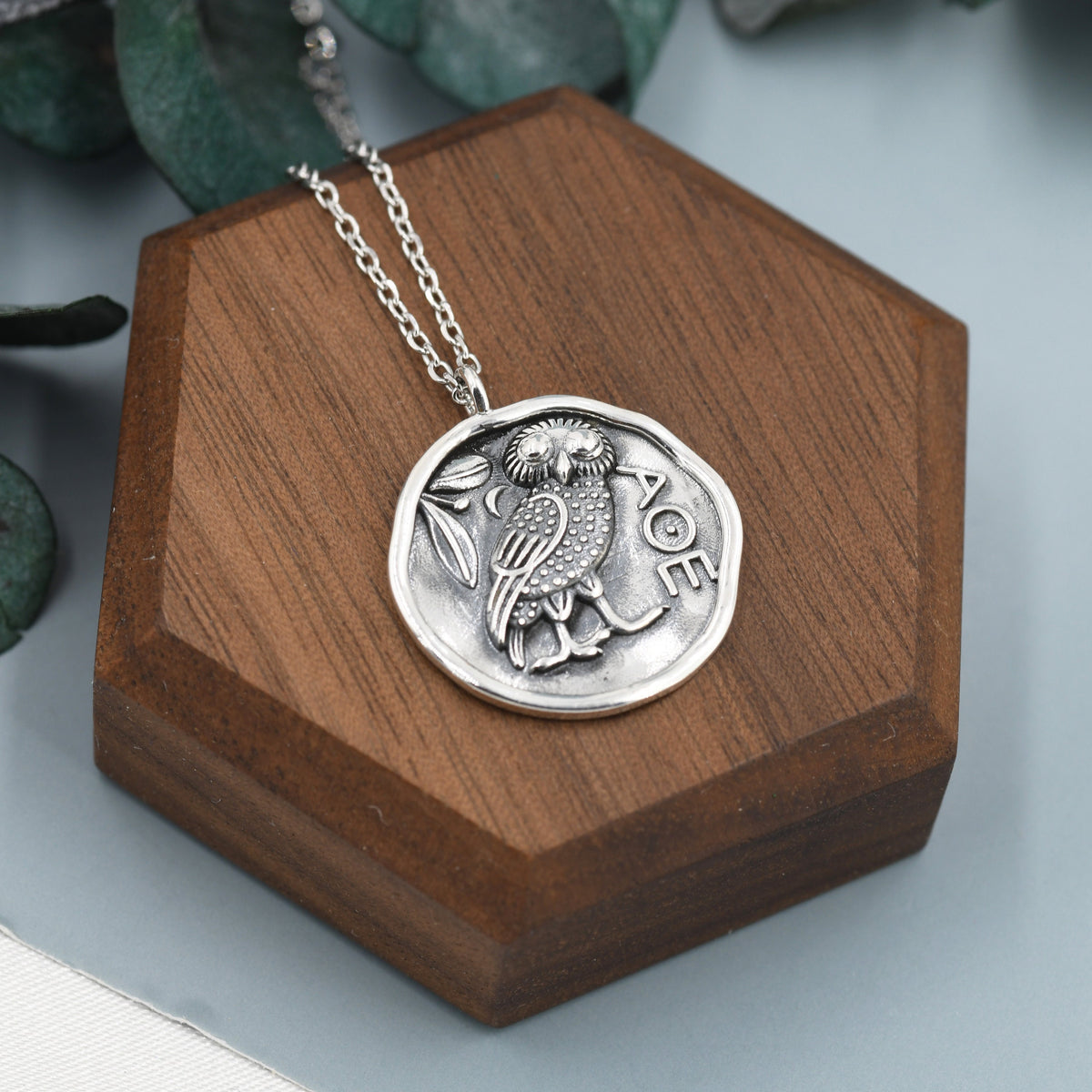 Sterling Silver Greek Coin Pendant Necklace - Owl Coin Necklace , Owl of Athena Coin Necklace in Silver, Ancient Greek Coin Inspired, Bird Necklace