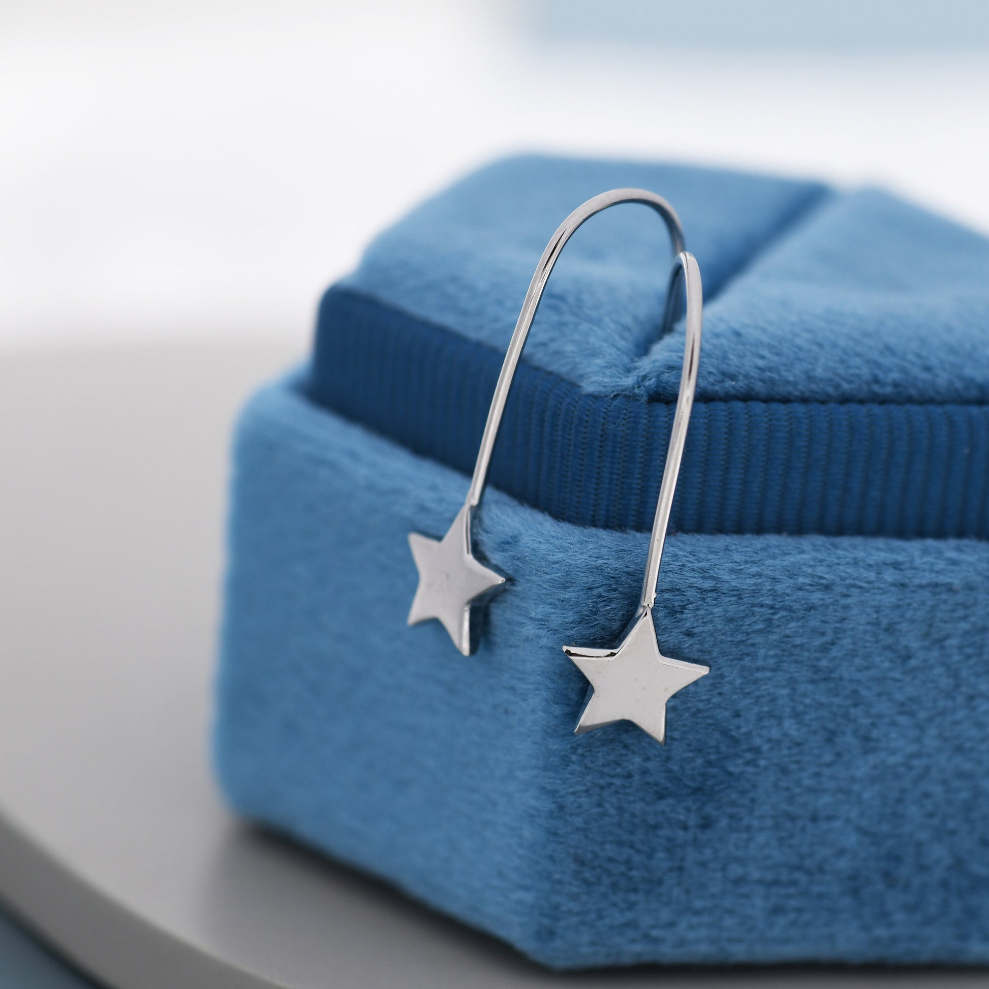 Sterling Silver Star Drop Earrings in Sterling Silver, Silver, Gold or Rose Gold, Star Hook Earrings, Dangle Celestial Earrings