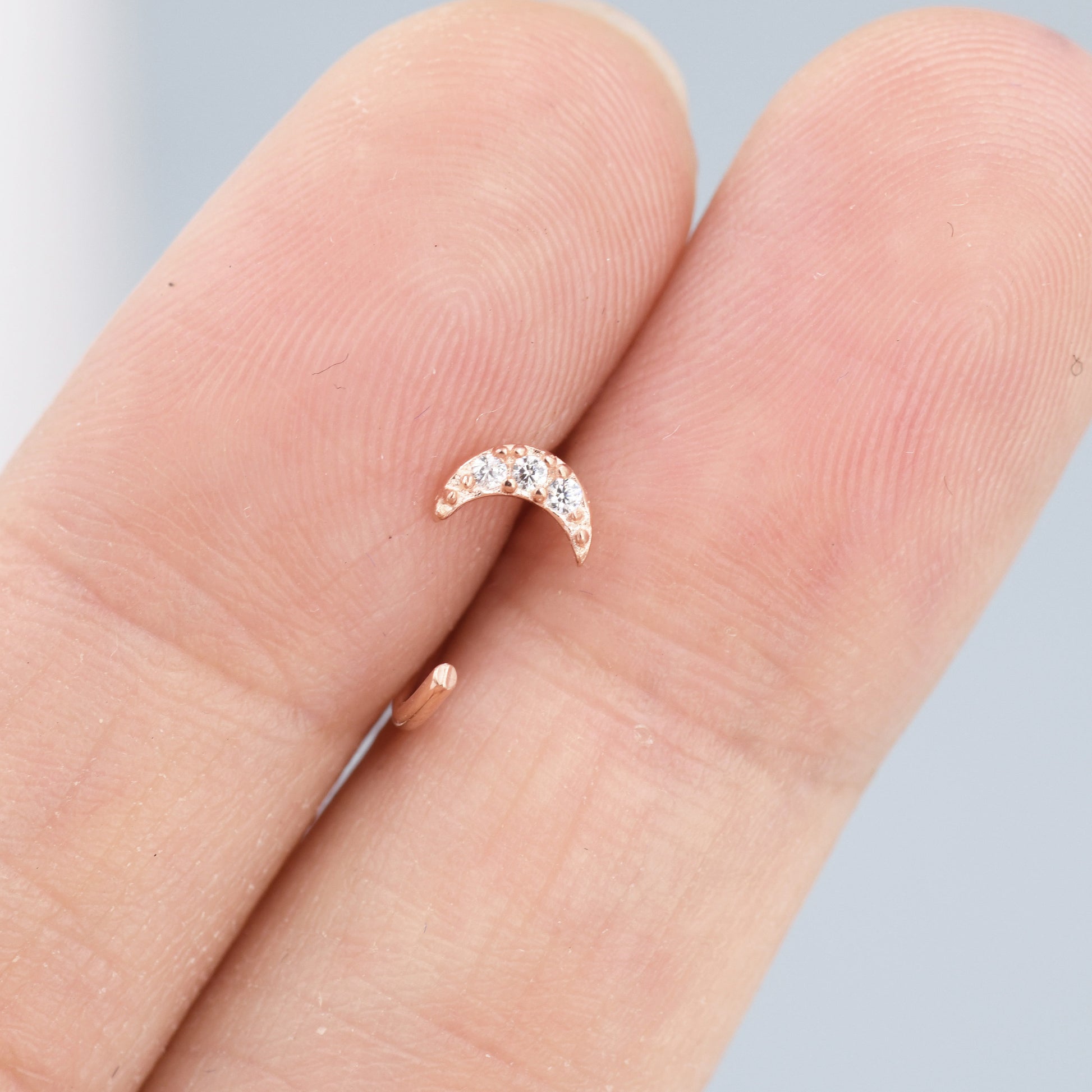 Extra Tiny CZ Moon Huggie Hoop Earrings in Sterling Silver, Silver, Gold or Rose Gold, Open Threader, Threader Hoop