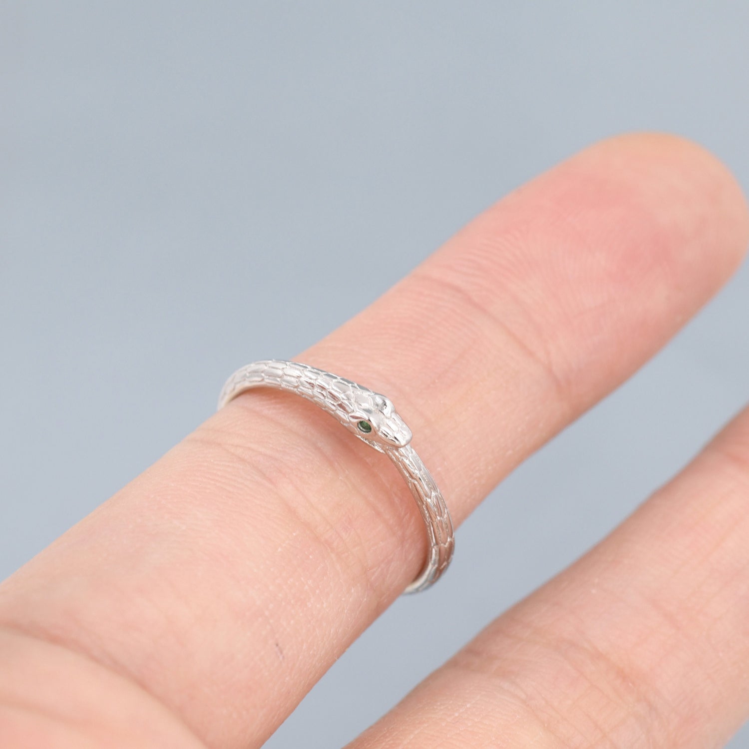 Ouroboros Snake Statement Ring with Green CZ