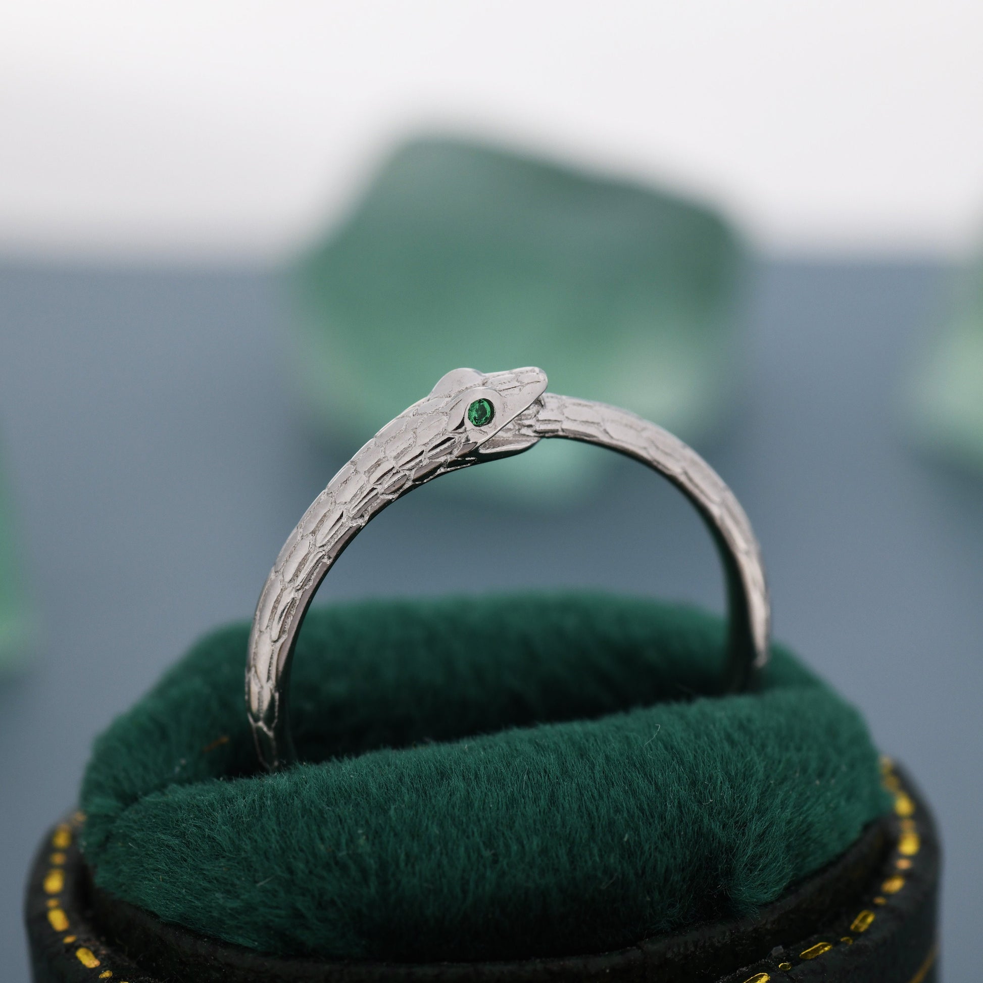 Silver Snake Ring With Green Eyes Sterling Silver Ouroboros Snake