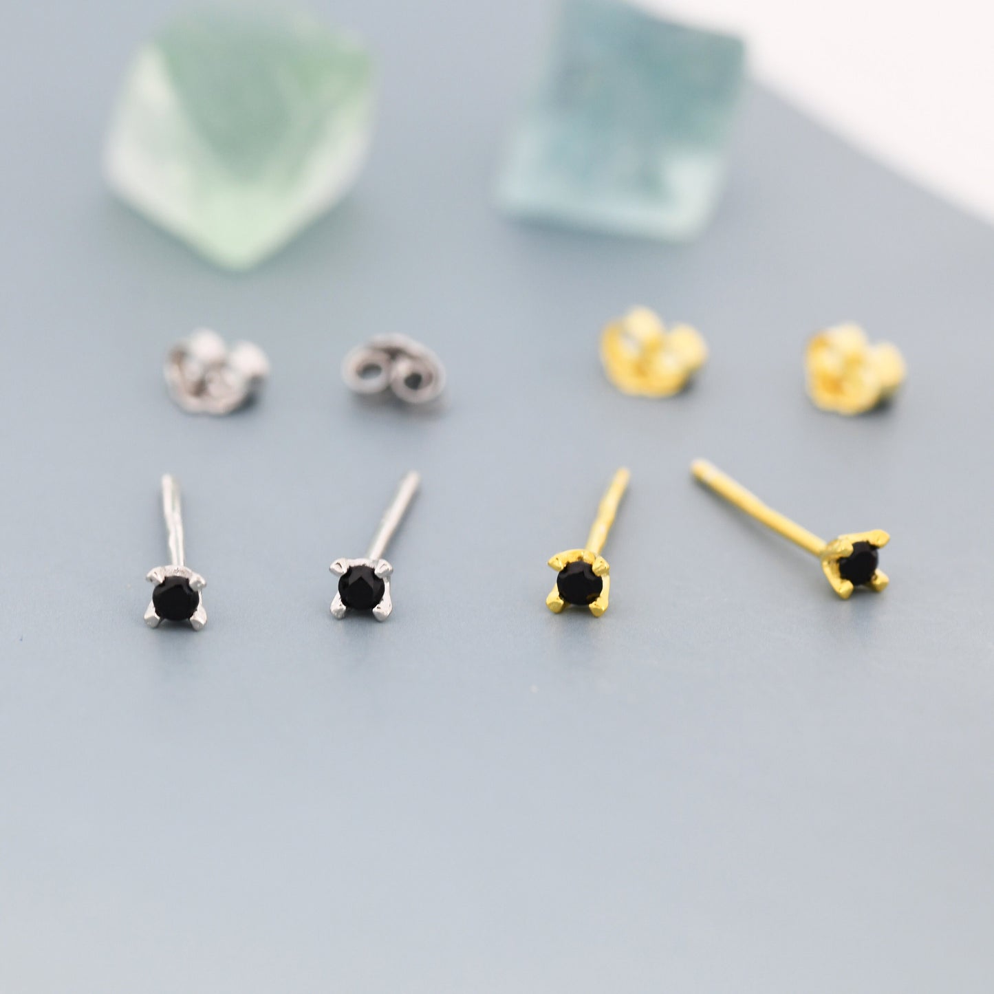 Extra Tiny 2mm Black CZ Stud Earrings in Sterling Silver, Barely Visible Stud Earrings, 2mm Black Earrings, Tiny Crystal Earrings