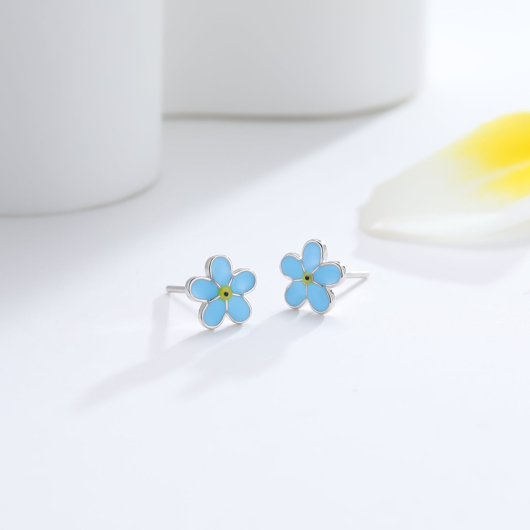 Forget-me-not Enamel Stud Earrings in Sterling Silver, Flower Earrings, Blue Blossom Earrings, Forget me not earrings