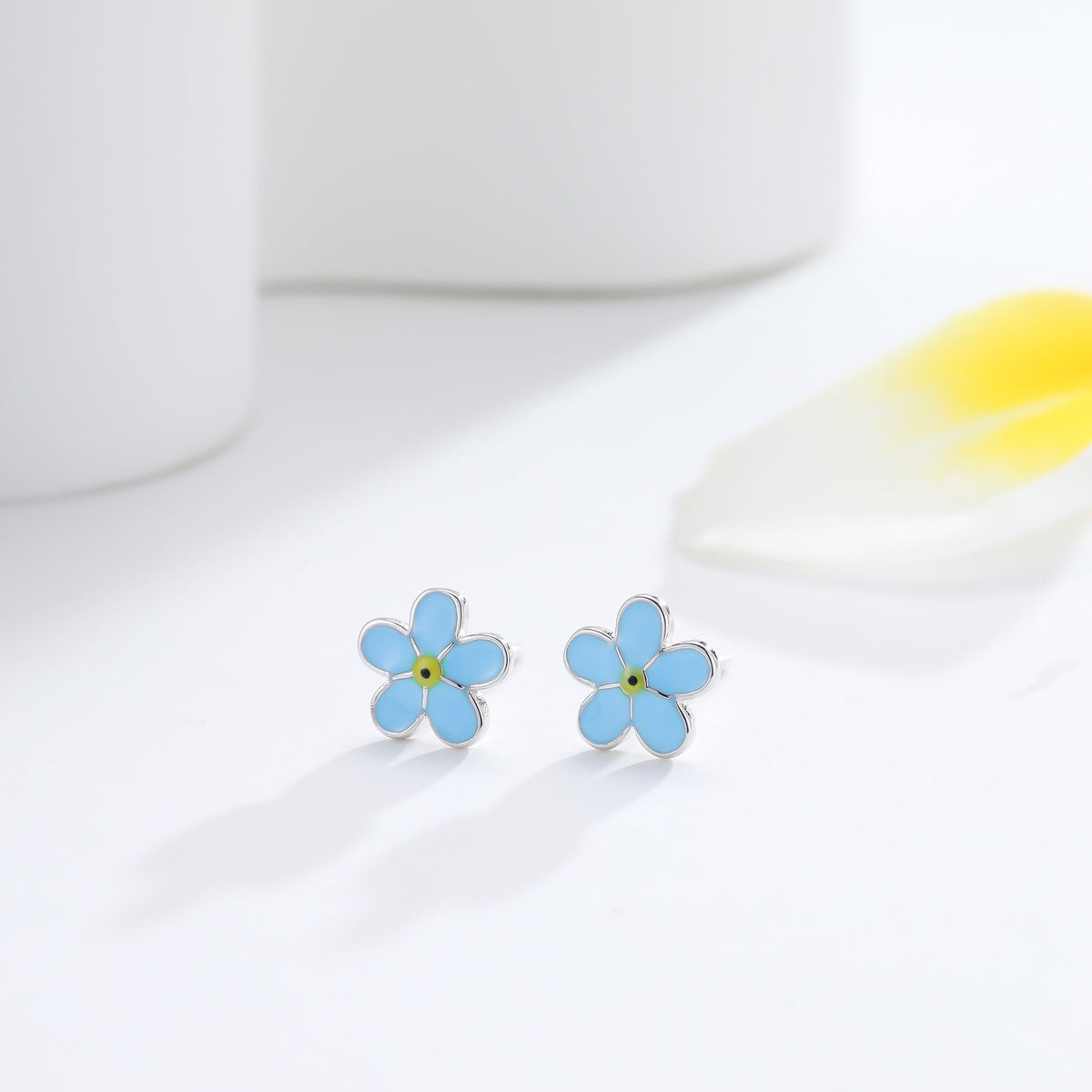 Forget-me-not Enamel Stud Earrings in Sterling Silver, Flower Earrings, Blue Blossom Earrings, Forget me not earrings