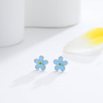 Forget-me-not Enamel Stud Earrings in Sterling Silver, Flower Earrings, Blue Blossom Earrings, Forget me not earrings