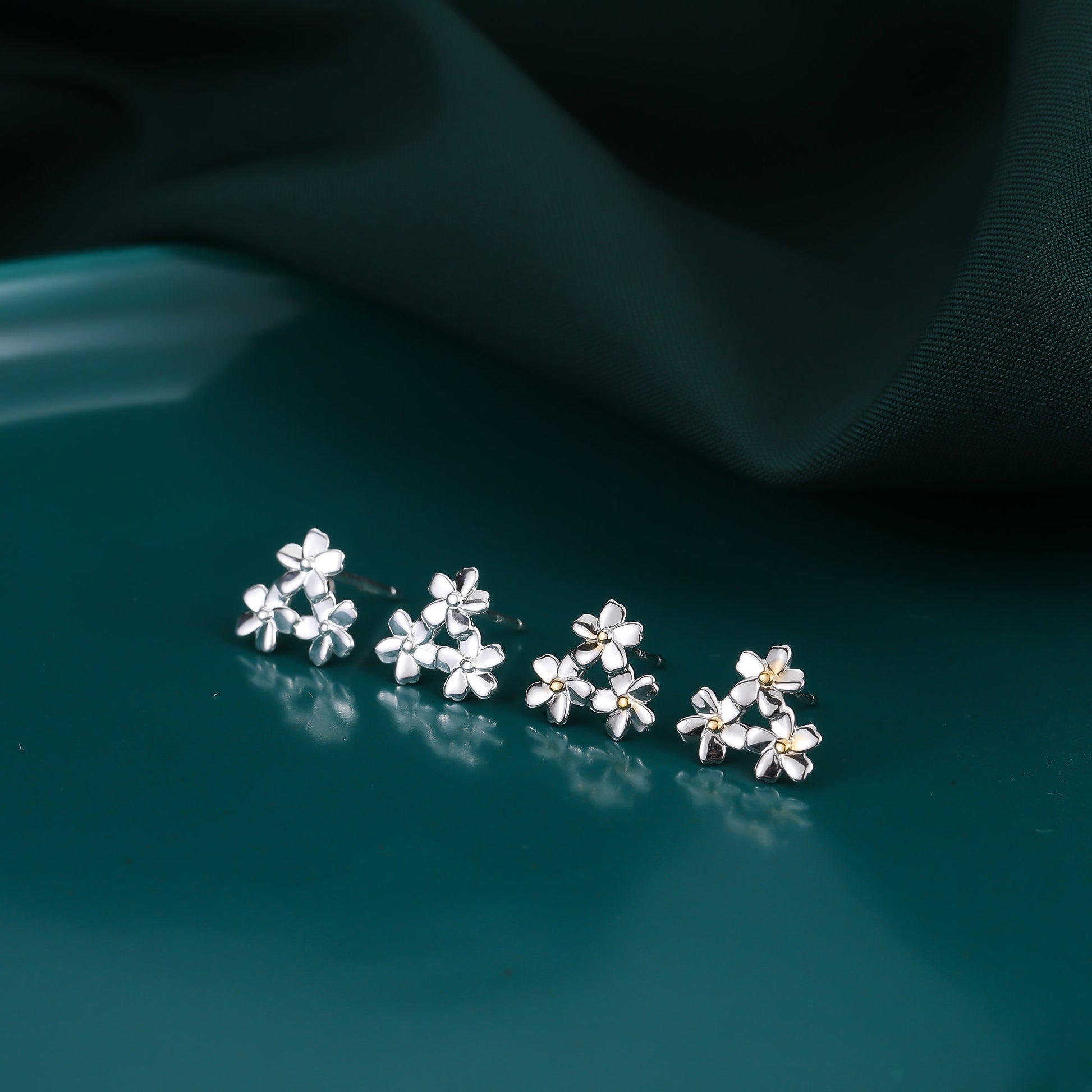 Cherry Blossom Flower Stud Earrings in Sterling Silver, Cherry Blossom Flower Earrings, Daisy Earrings, Flower Bouquets Earrings