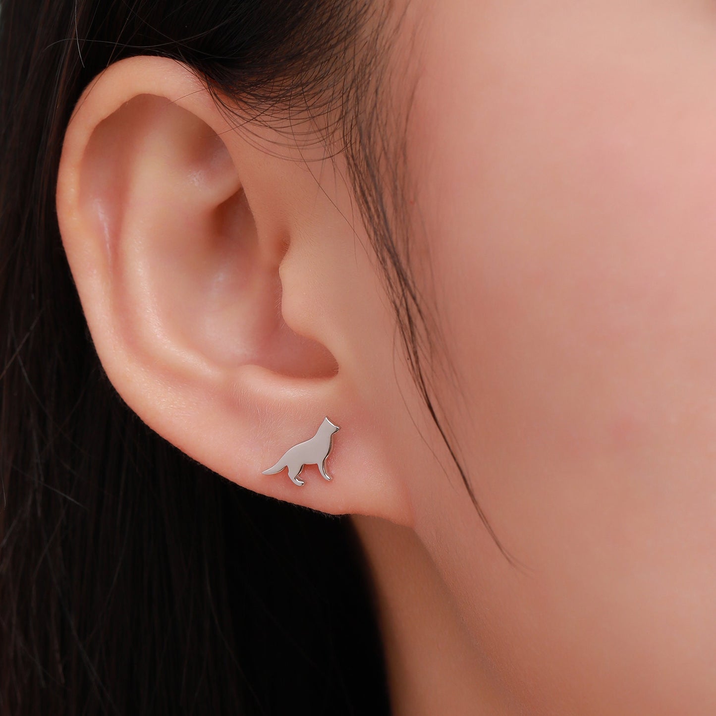 German Shepard Stud Earrings in Sterling Silver, Silver or Gold, Silver Dog Earrings, Silver German Shepard Dog Earrings