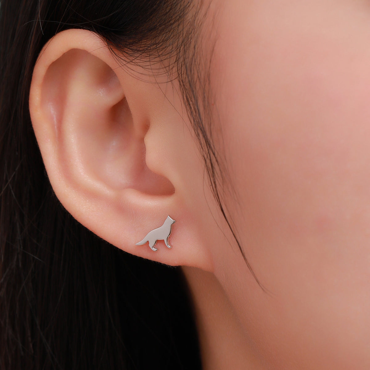 German Shepard Stud Earrings in Sterling Silver, Silver or Gold, Silver Dog Earrings, Silver German Shepard Dog Earrings