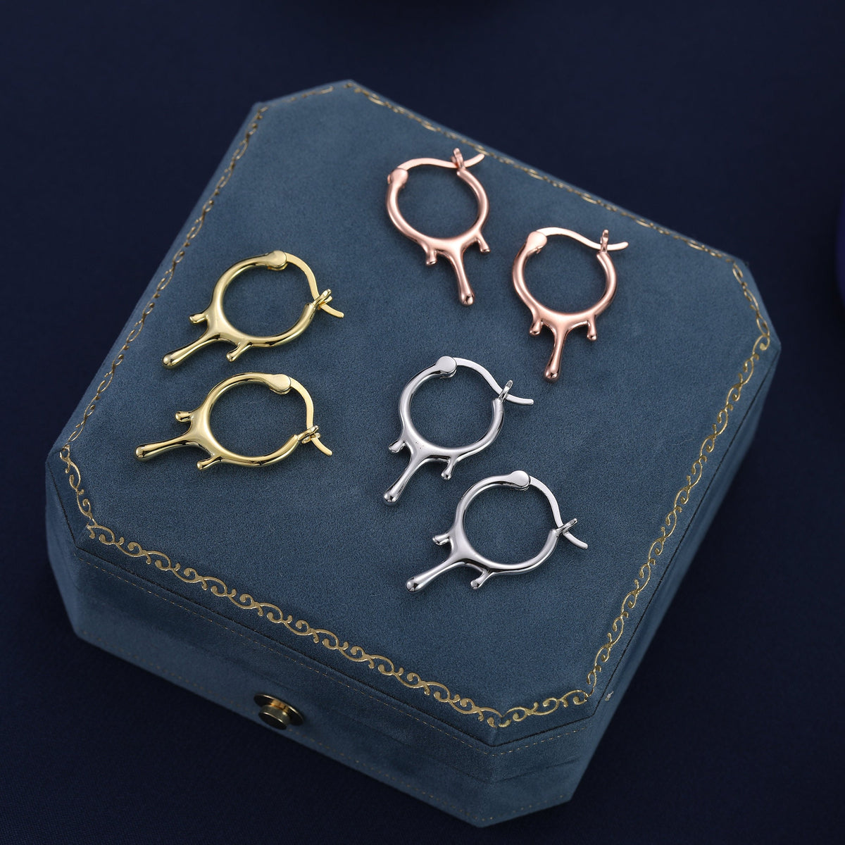 Dripping Huggie Hoop Earrings in Sterling Silver, Silver, Gold or Rose Gold, Dripping Hoops, Droplet Hoops, Droplet Huggies