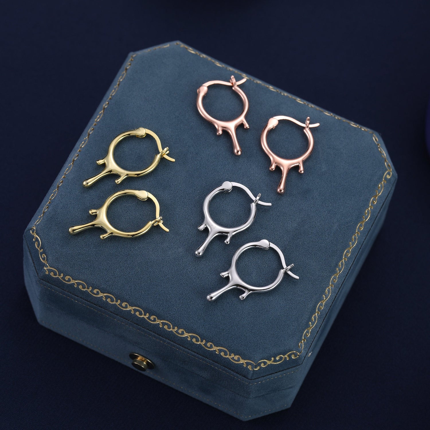Dripping Huggie Hoop Earrings in Sterling Silver, Silver, Gold or Rose Gold, Dripping Hoops, Droplet Hoops, Droplet Huggies