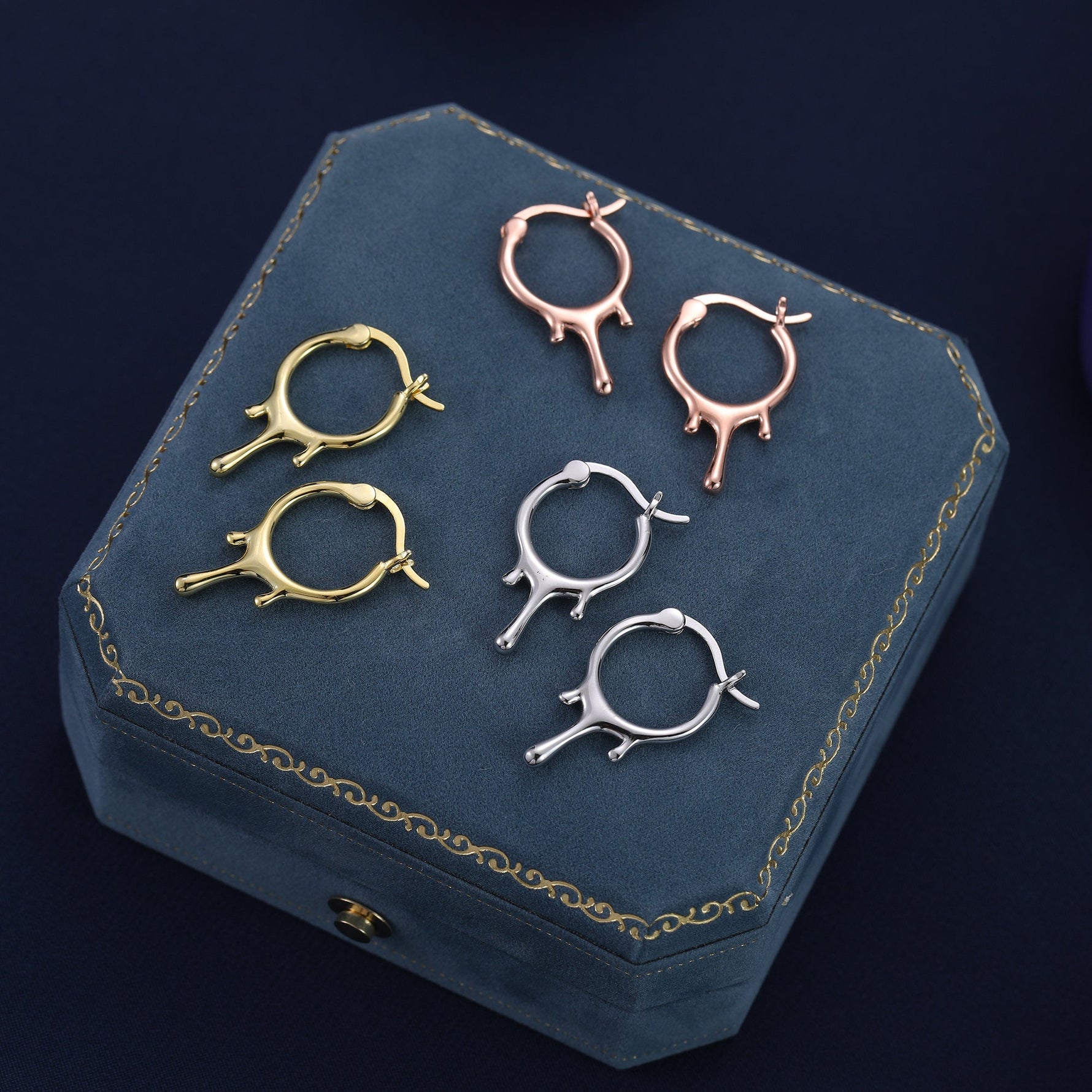 Dripping Huggie Hoop Earrings in Sterling Silver, Silver, Gold or Rose Gold, Dripping Hoops, Droplet Hoops, Droplet Huggies